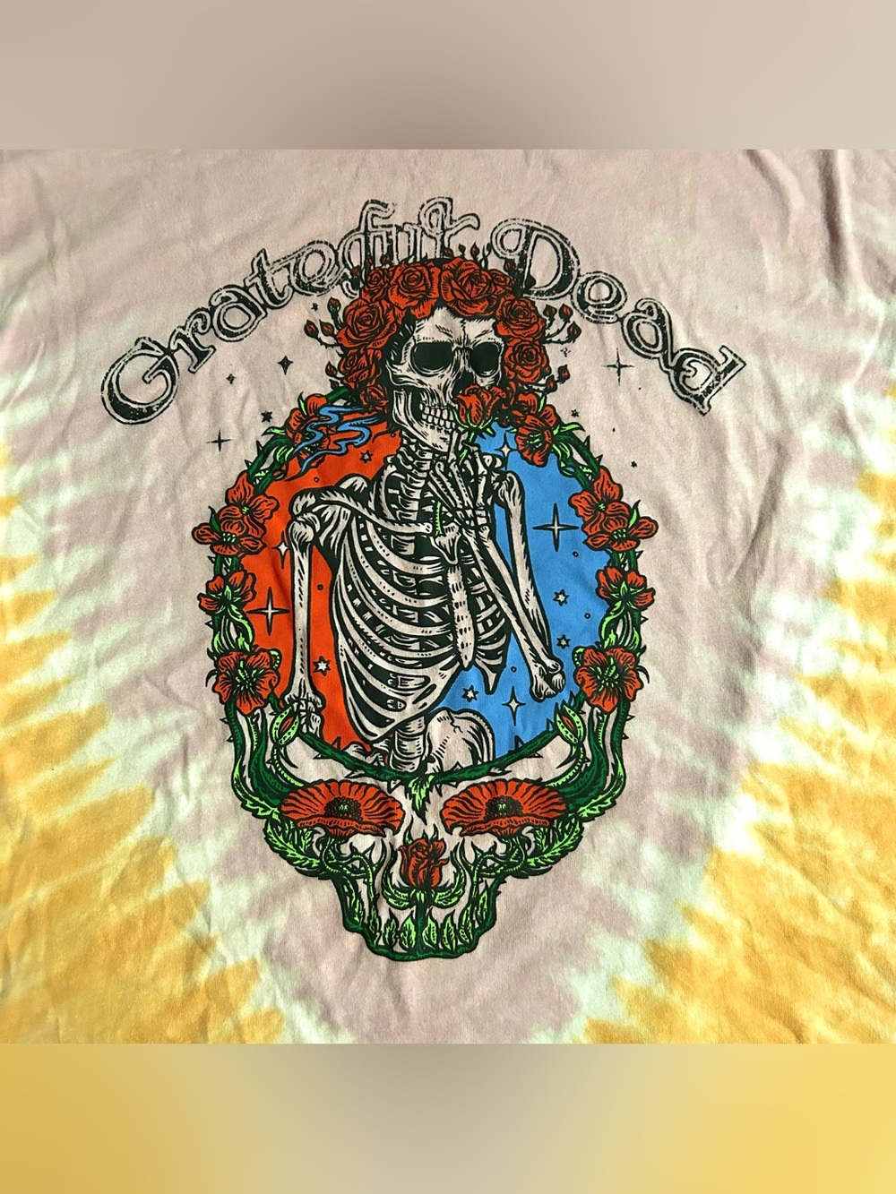 XL Pink and yellow floral tie-dye Grateful Dead tee - Picture 2 of 6